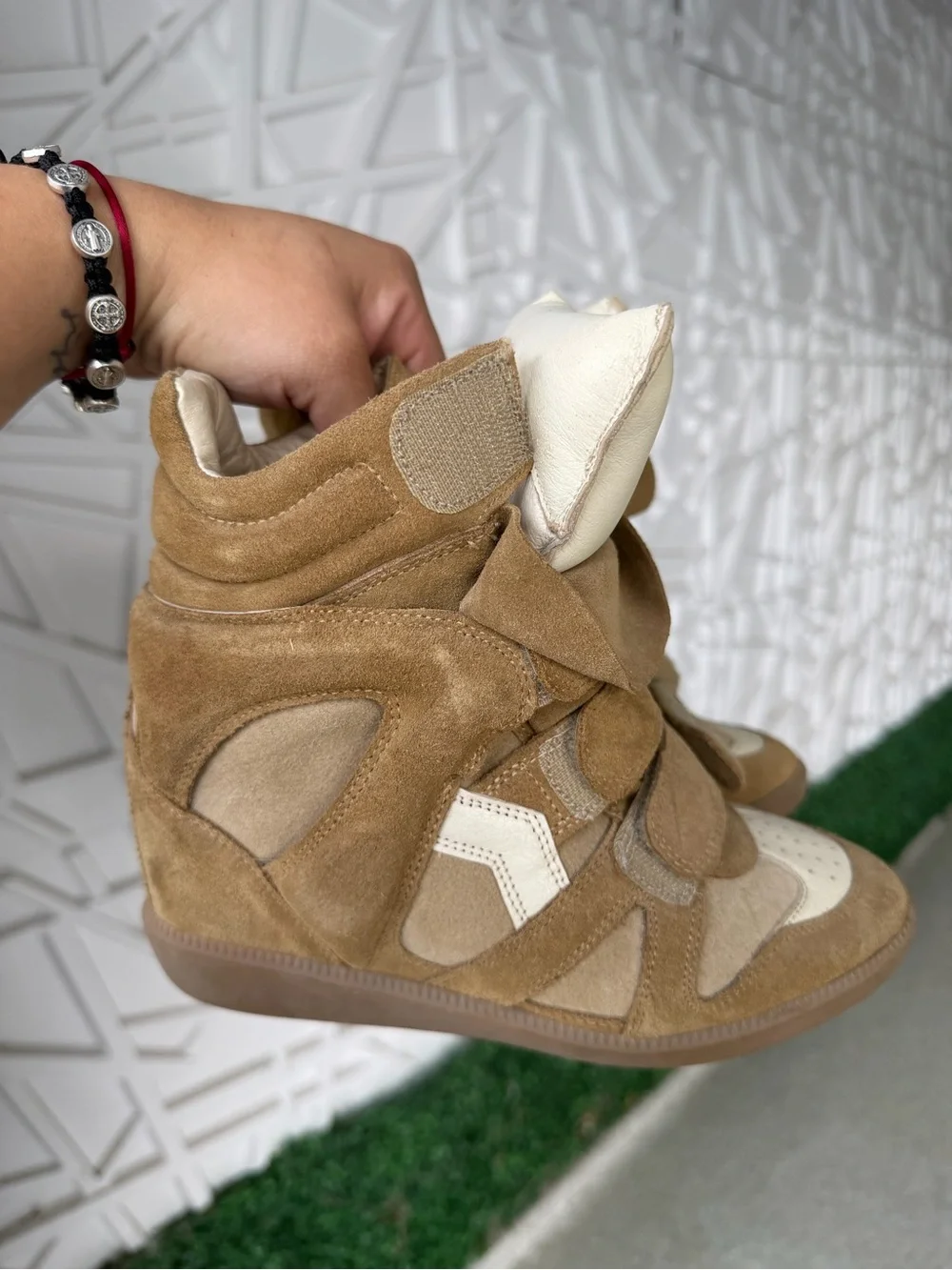 Isabel Marant Tan and Cream Wedge Sneakers